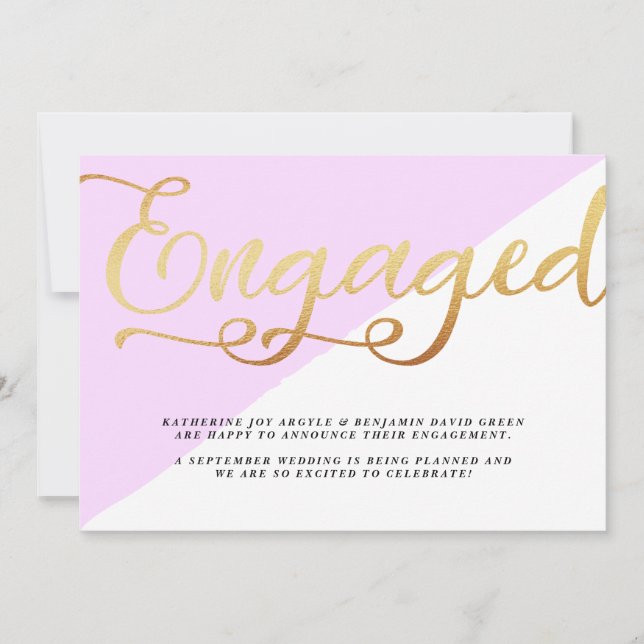 Faire-part Fiançailles de script Gold Foil moderne (Devant)