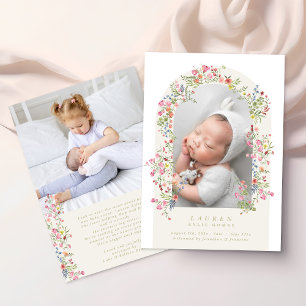 Faire-part fille arche florale photo texte personnalisé naiss