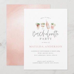Faire-part Fille cocktail rose soirée élégante bachelorette
