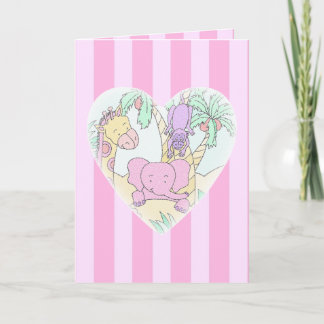 Faire-part Fille de bénédictions de coeur de bébé de jungle