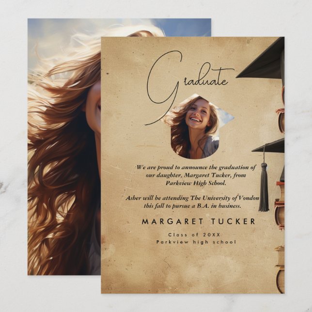 Faire-part Fille de diplôme I Rustic (Devant / Derrière)