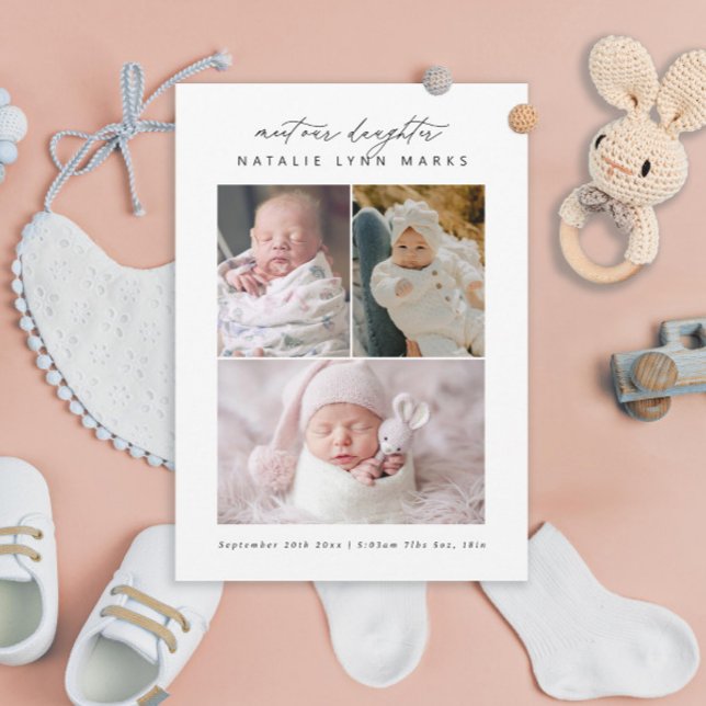 Faire-part Fille de naissance multi-photo simple (Créateur téléchargé)