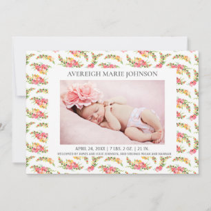 Faire-part Fille Fleurs Jaunes Roses Photo Annonce Naissance
