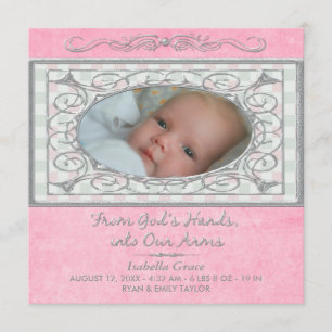 Faire-part Fille rose à carreaux gingham photo de naissance c