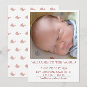 Faire-part Filles Classique Carré Photo Simple Naissance