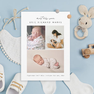 Faire-part Fils de naissance multi-photo simple