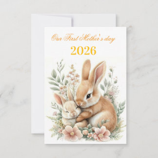Faire-part First mother's day 2026 watercolor bunny rabbit 