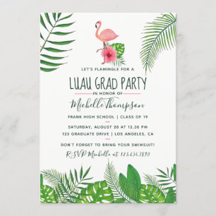 Faire-part Flamant rose rose Aquarelle tropicale Luau Graduat
