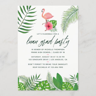 Faire-part Flamingo Rose Tropical Aquarelle Luau Remise de di