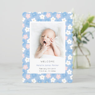 Faire-part Fleur marguerite bleue Pastel   Naissance simple m