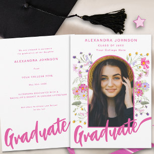 Faire-part Fleur sauvage - Arche Photo Graduée - Script rose 