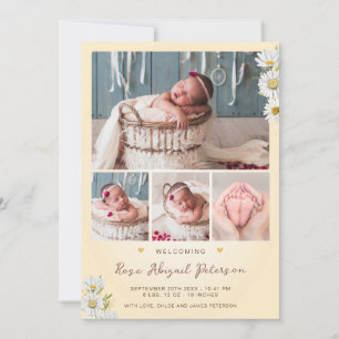Faire-part Fleur sauvage Marguerite Bienvenue Naissance Bébé 