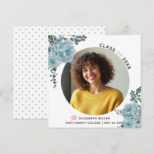 Faire-part Fleurs bleues poussiéreuses Classe de photo de gra