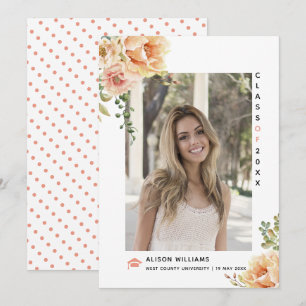Faire-part Fleurs de pêche Classe de 2025 graduation photo