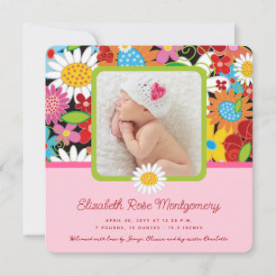 Faire-part Fleurs de printemps colorées Jardin Bébé Fille Nai