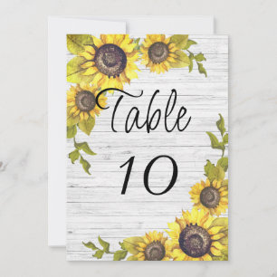 Faire-part Fleurs de soleil sur bois blancNuméro de table de 