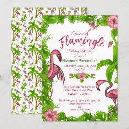 Faire-part Fleurs et Flamants Tropicaux