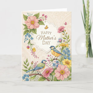Faire-part Fleurs et oiseaux Fête des mères