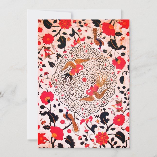 Faire-part FLEURS ET OISEAUX ORIENTAUX Noir Blanc Rouge (Devant)