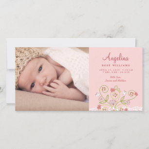 Faire-part Fleurs florales roses Whimsical Baby Girl Photo Na