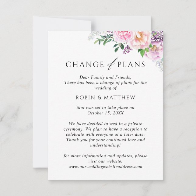 Faire-part Fleurs Joyeuses, Changement de Plans Mariage (Devant)