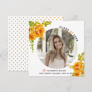 Faire-part Fleurs orange Classe de photo de graduation 2025