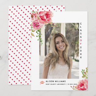 Faire-part Fleurs roses chaudes Classe de photo de graduation
