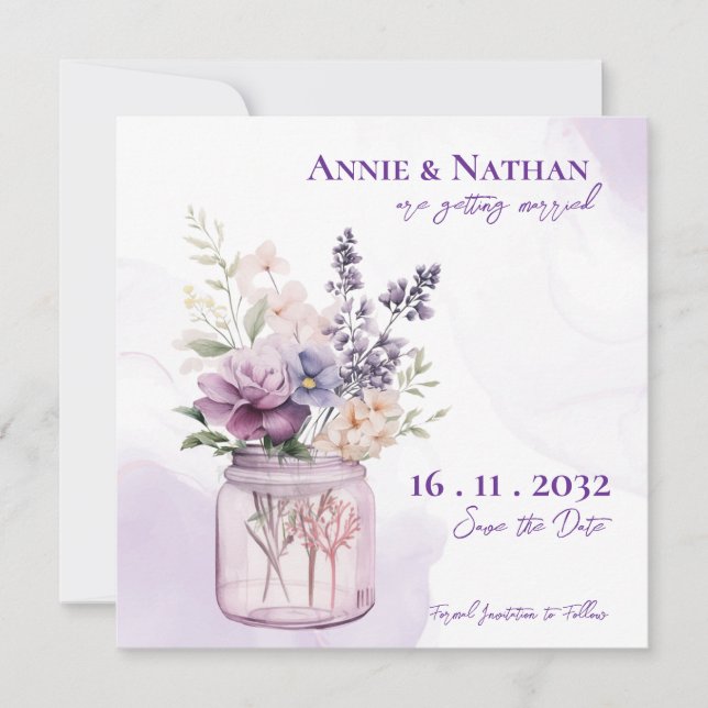 Faire-part Fleurs Violettes Élégantes En Mariage Floral Mason (Devant)