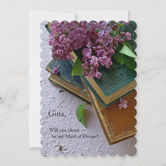Faire-part Fleurs violettes sur livres vintages