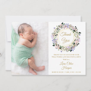 Faire-part Floral Baby 2 Photo Gold Merci naissance