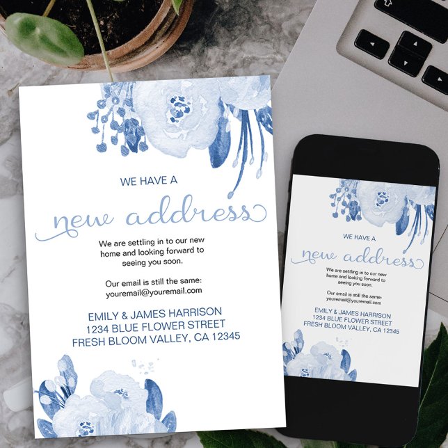 Faire-part Floral Dusty Blue Nouvelle adresse Moving (dusty blue floral new address card available printed or as printable digital download)