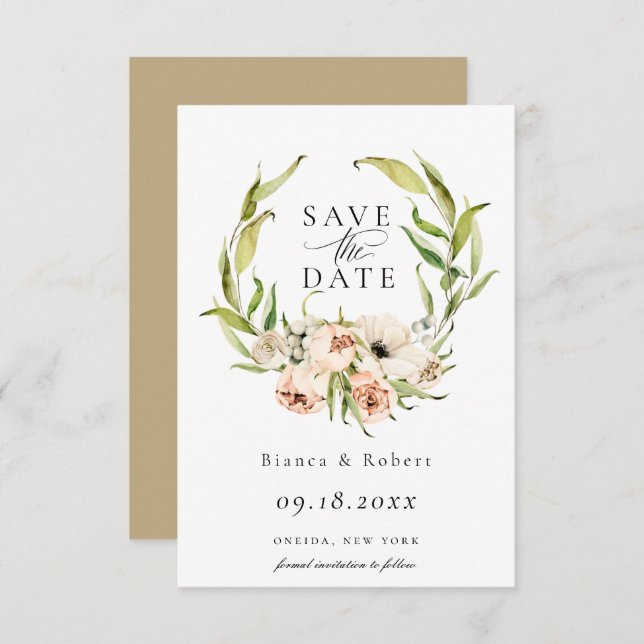 Faire-part Forêt Botanique Forêt Fleurie Enregistrer La Date  (Devant / Derrière)