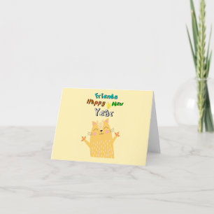 Faire-part Friends Happy New Year 1 Janvier chat Nouvel An