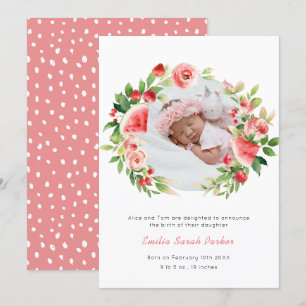 Faire-part Fruit Floral Rose d'été Wreath Photo Bébé Naissanc