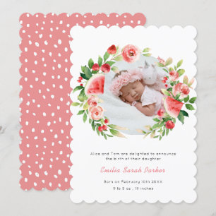 Faire-part Fruit Floral Rose d'été Wreath Photo Bébé Naissanc