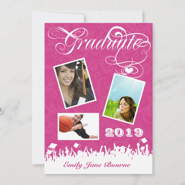 Faire-part Fuchsai gris et rose Classe de photos supérieures  (Devant)