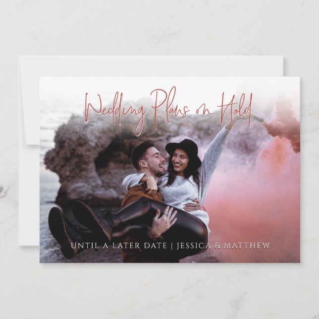 Faire-part Fun Photo Red Script Mariage Événement Date Change (Devant)