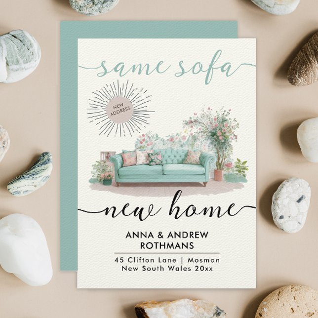 Faire-part Fun Retro Même Canapé Nouvelle Maison Floral Aquar (Créateur téléchargé)