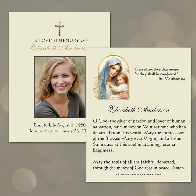 Faire-part Funérailles catholiques Marie Jésus Prière religie (Remember your loved ones in prayer.)