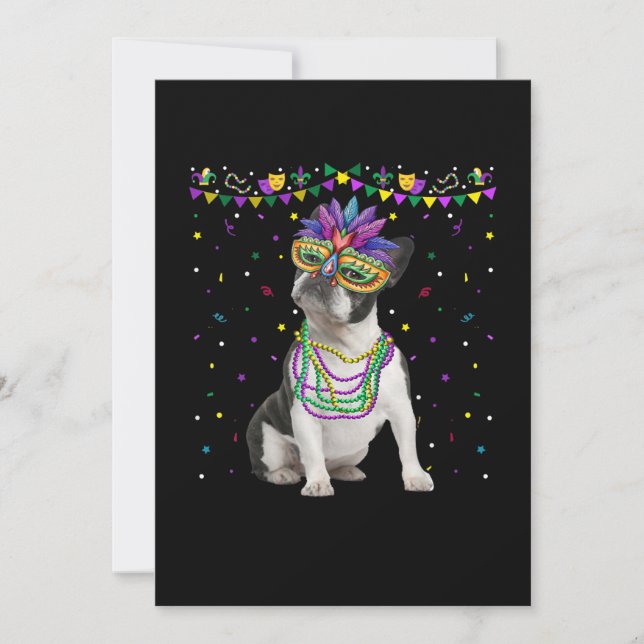 Faire-part Funky Boston Terrier portant le Masque de Carnaval (Devant)