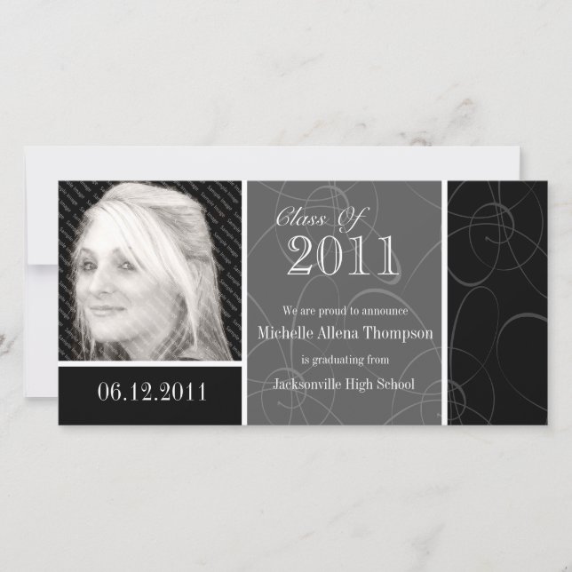 Faire-part Funky Classic Black Swirls Graduation 2011 Photo C (Devant)