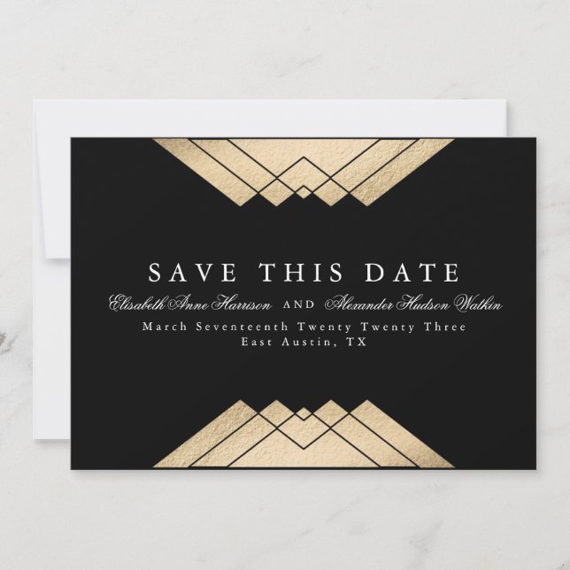 Faire-part Géométrique Gatsby Gold Faux Foil Enregistrer cett (Devant)