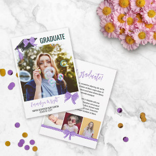 Faire-part Girly mignon Purple Bows Photos Graduation