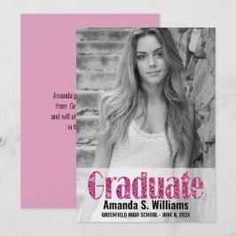 Faire-part Girly Pink Parties scintillant Photo Graduation