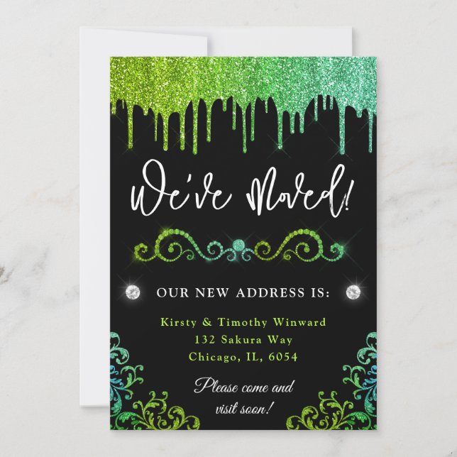 Faire-part Glam Green & Light Blue Gradient Parties scintilla (Devant)
