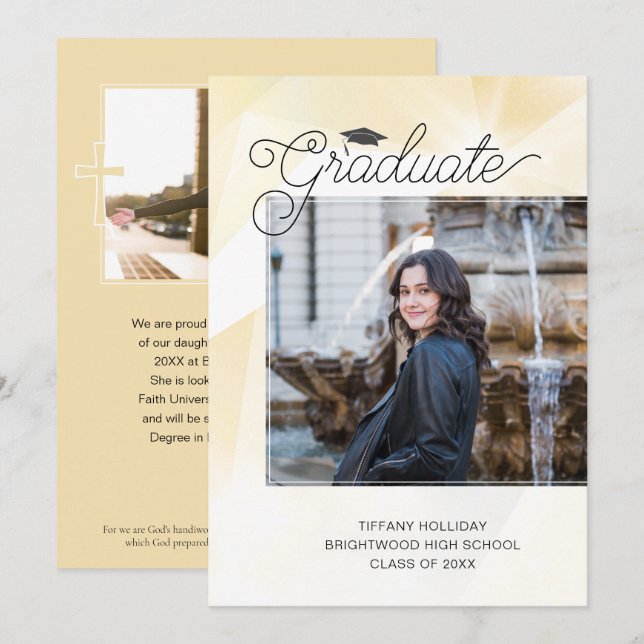 Faire-part Gold Abstrait Graduation Bible Verse Photo (Devant / Derrière)