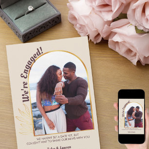 Faire-part Gold Arch Engagé Photo Fiançailles Champagne