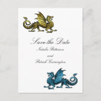 Gold Blue Dragon Enregistrer la carte postale Date