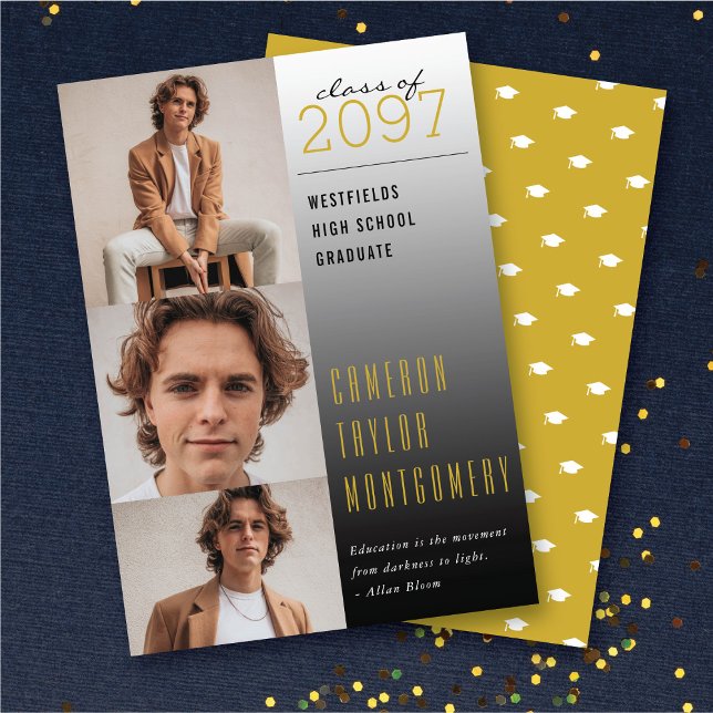 Faire-part Gold Dark To Light Citation 3 Photo Modernisation (Gold Dark To Light Quote 3 Photo Collage Modern Graduation Announcement @ zazzle.com/color_therapy)