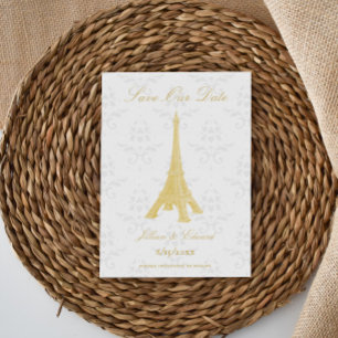 Faire-part Gold Eiffel Tower Damask Enregistrer La Date